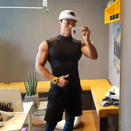Compression Gym Sleeveless T-Shirts Workout Tank Top Men Bodybuilding Tight Clothing Fitness Mens Sports Vests Muscle Tank Tops
