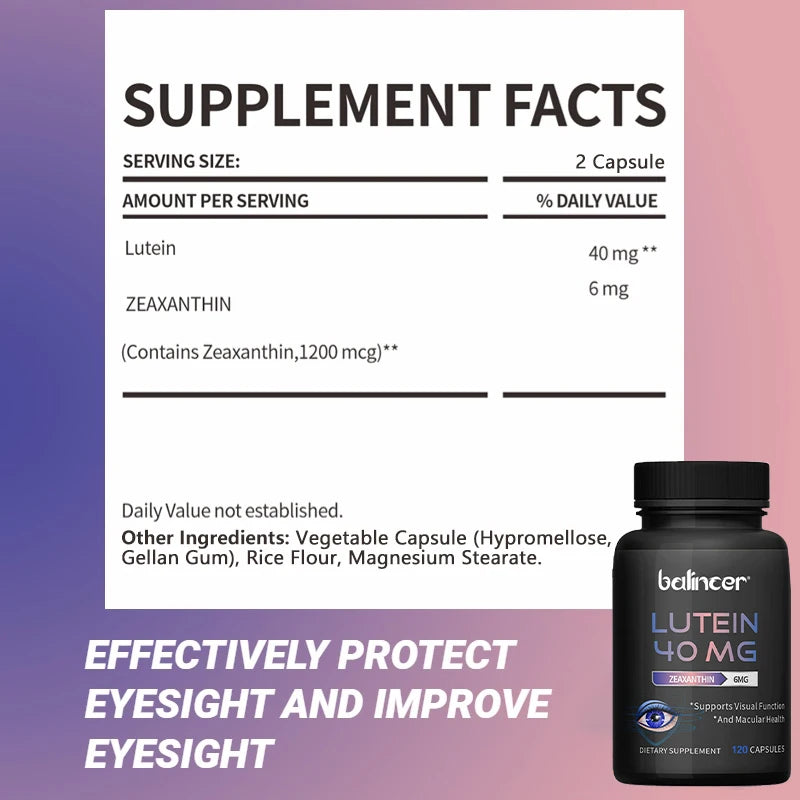 Lutein 40mg & Zeaxanthin 6mg Supplement - Eye Health & Vision Support,Eye Vitamins for Adults,Dietary Supplement