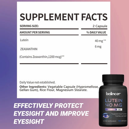 Lutein 40mg & Zeaxanthin 6mg Supplement - Eye Health & Vision Support,Eye Vitamins for Adults,Dietary Supplement