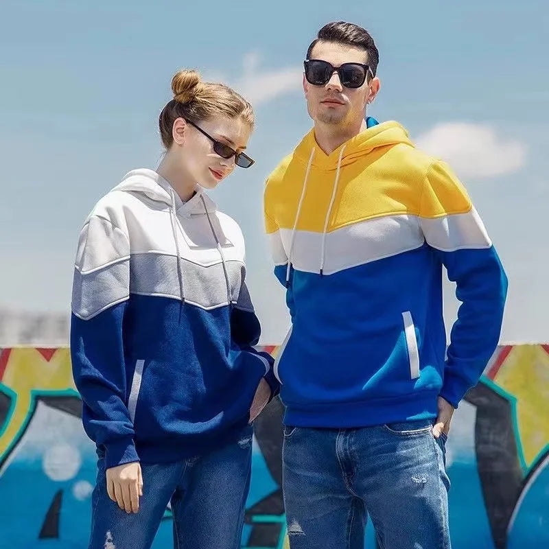 Men's Patchwork Hooded Sweatshirt Hoodies Clothing Casual Loose Fleece Warm Streetwear Male Fashion Autumn Winter Sports Outwear