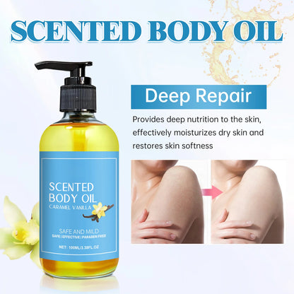 Stress Relief Vanilla Massage Oil - Deeply moisturizes, soothes muscles & promotes relaxation. Herbal bath & body care formula.