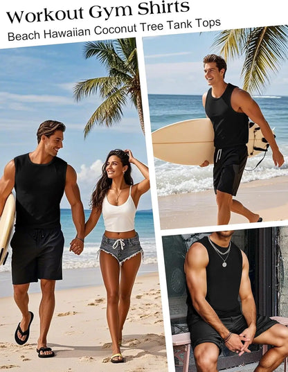 Mens Tank Tops Workout Sleeveless Shirts Summer Solid color Polyester Quick drying Tanks for Men Summer Beach Sports T-Shirts