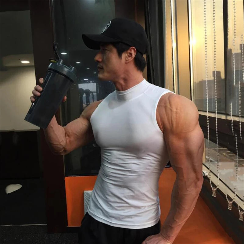 Compression Gym Sleeveless T-Shirts Workout Tank Top Men Bodybuilding Tight Clothing Fitness Mens Sports Vests Muscle Tank Tops
