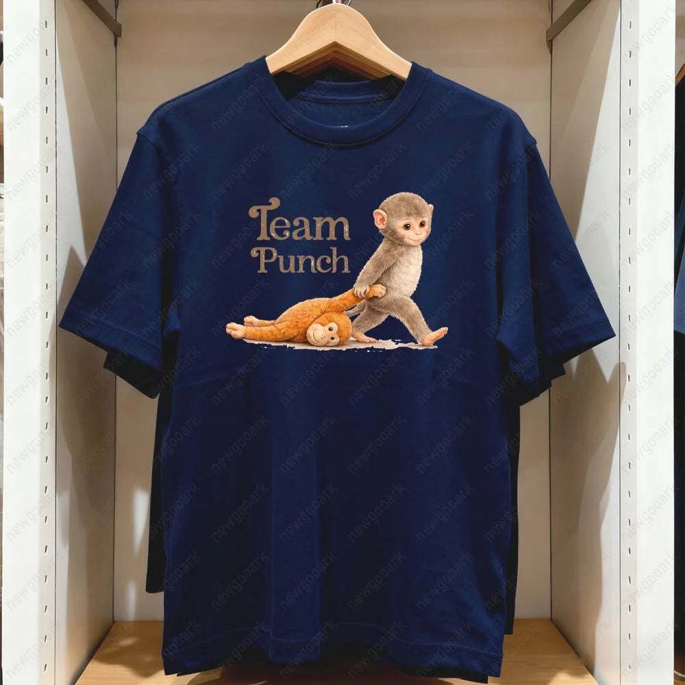 Team Punch Monkey Printed T-shirt Summer Men's and Women's Pure Cotton Clothes Harajuku Fashion Short Sleeve T-shirt Unisex