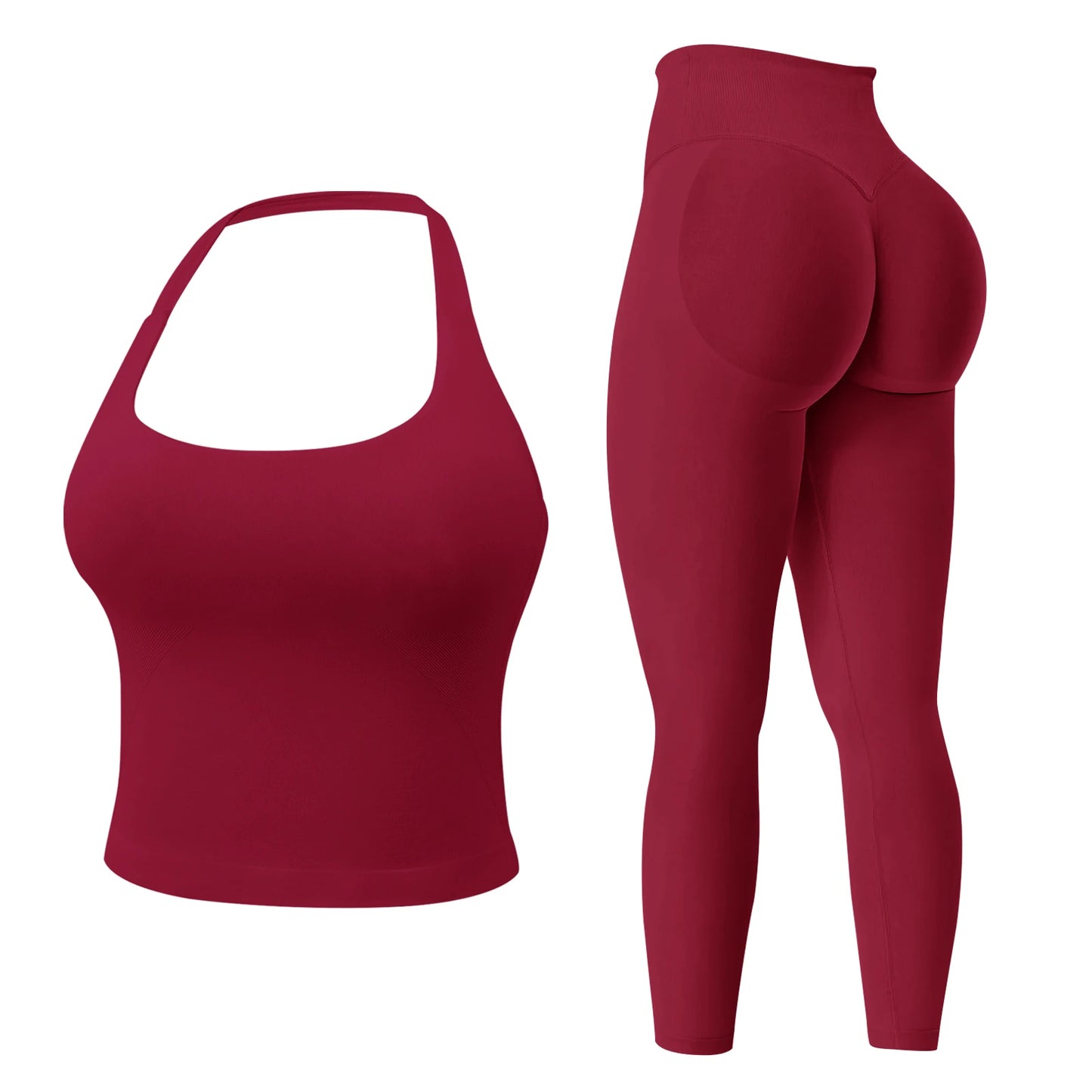 Workout Sets for Women 2 Pieces, Women's Impact Halter Tank Top+ Hidden Scrunch Butt Workout Leggings, Women Seamless