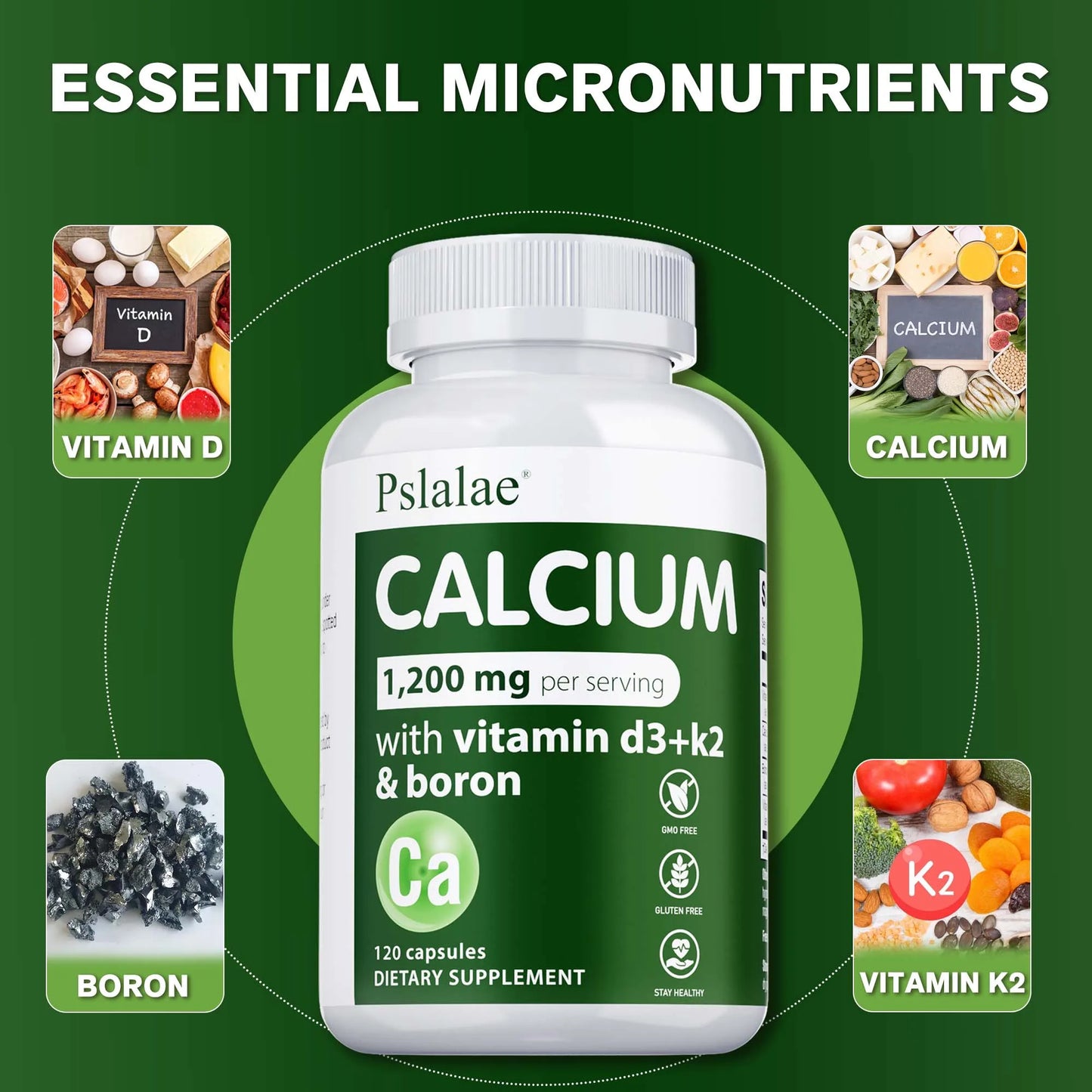 Calcium Supplement - Promotes Calcium Absorption, Boosts Energy, Strong Bones, Supports Heart & Muscle Health, Non-GMO