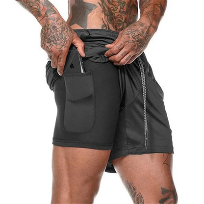 Men's Fitness Shorts Fashion Breathable 2 In 1 Double-deck Quick Dry Gyms Jogging Workout Slim Fit Sports Shorts Sportswear