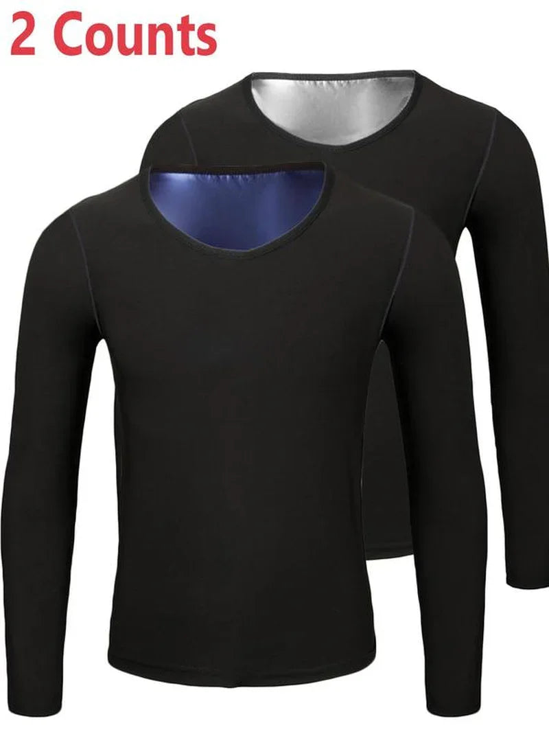 Set of two black long sleeve athletic shirts with contrasting inner lining