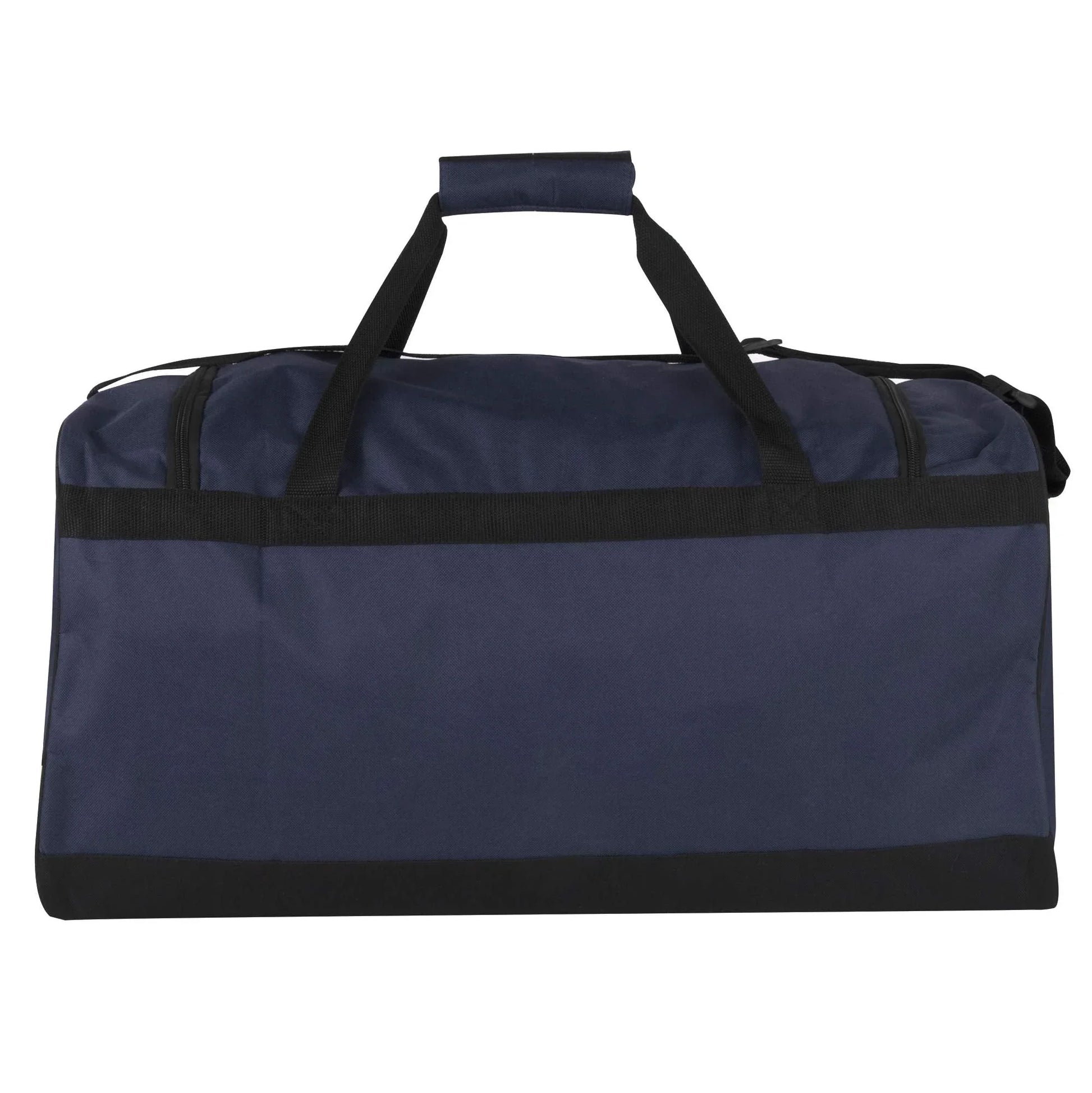 Navy blue duffel gym bag with black straps for fitness and workout gear storage